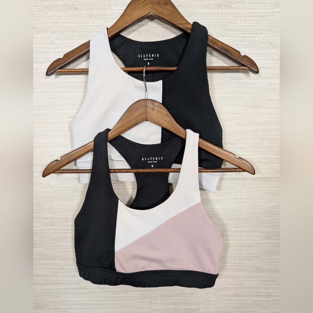 Lot 2 Allfenix Anthropologie Colorblock Three Tone Sports Bras Black Pink White